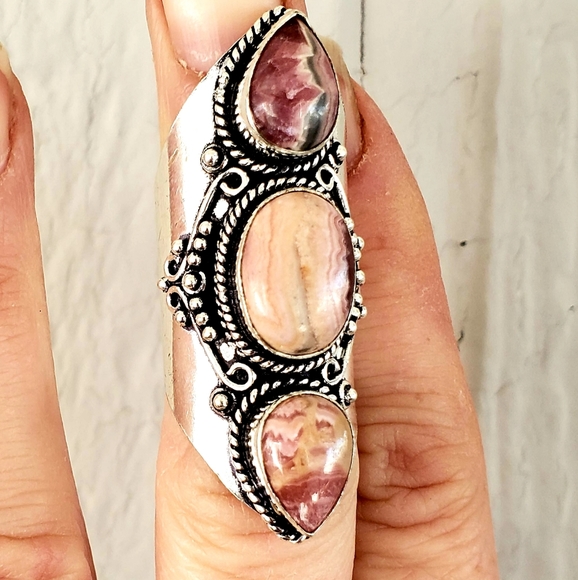 New Rhodochrosite 925 Silver Statement Ring. - Picture 9 of 16